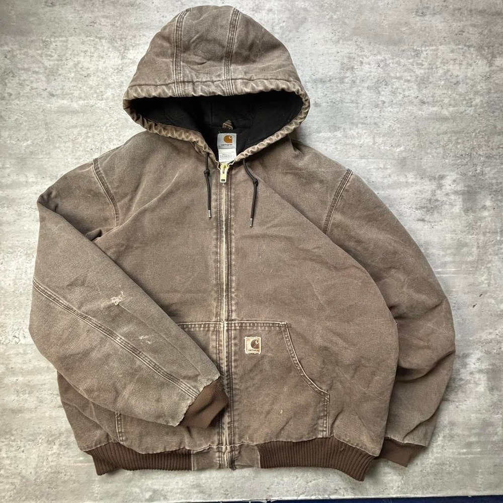 Carhartt Hooded Jacket Mens XL Brown Vintage J130 CHT Faded Worn Workwear